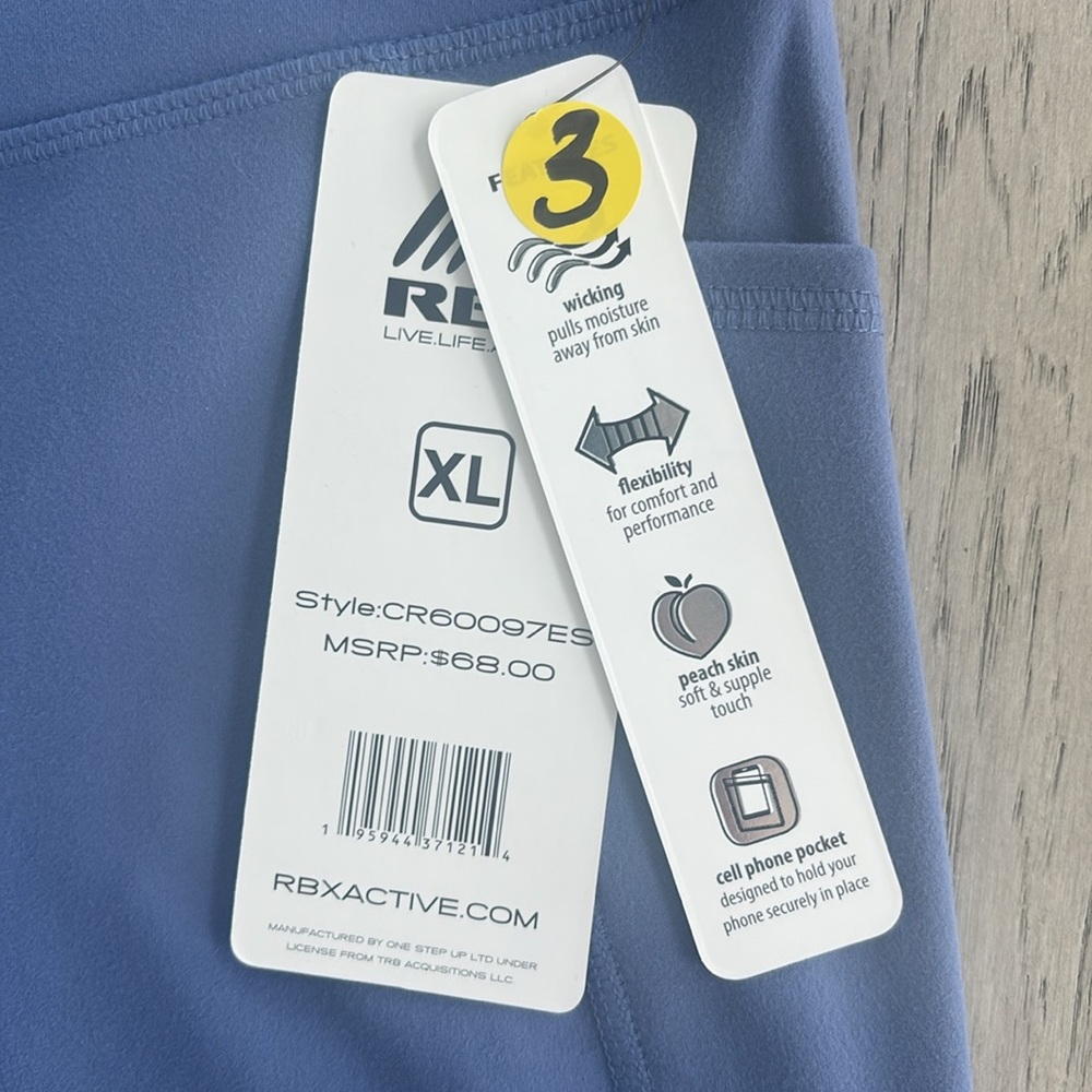 RBX Active Full Length High Waisted Blue Leggings with Pockets XL New - Picture 10 of 11